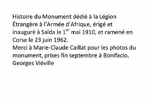 HISTOIRE DU MONUMENT DEDIE A LA LEGION ETRANGERE DE SAIDA